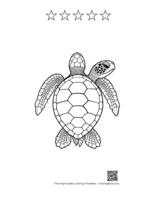 Thumbnail: Cute Baby Sea Turtle Line Art Printable and 5 Star Outline