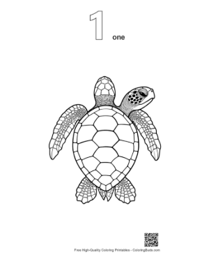 Thumbnail: Cute Baby Sea Turtle Line Art Printable Outline Number 1