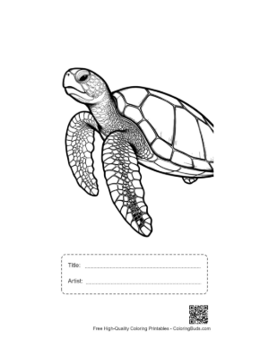 Thumbnail: Cute Baby Sea Turtle Line Art Printable with Title and Artist Box