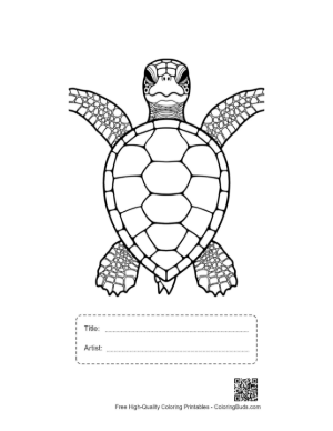 Thumbnail: Cute Baby Sea Turtle Line Art Printable with Title and Artist Box