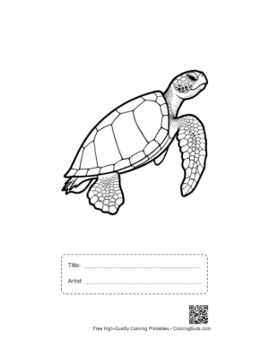 Thumbnail: Cute Baby Sea Turtle Line Art Printable with Title and Artist Box