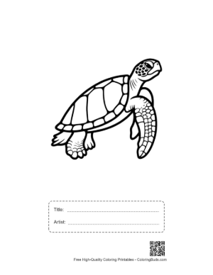 Thumbnail: Cute Baby Sea Turtle Outline Printable with Title and Artist Box