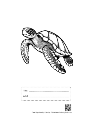 Thumbnail: Cute Baby Sea Turtle Swimming Printable with Title and Artist Box