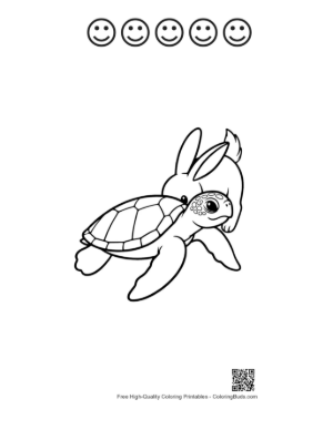 Thumbnail: Cute Green Sea Turtle and Bunny Hug Printable and 5 Happy Face Outline