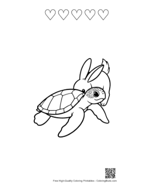 Thumbnail: Cute Green Sea Turtle and Bunny Hug Printable and 5 Heart Outline