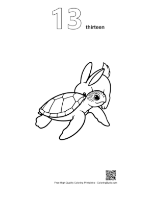 Thumbnail: Cute Green Sea Turtle and Bunny Hug Printable Outline Number 13