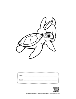 Thumbnail: Cute Green Sea Turtle and Bunny Hug Printable with Title and Artist Box