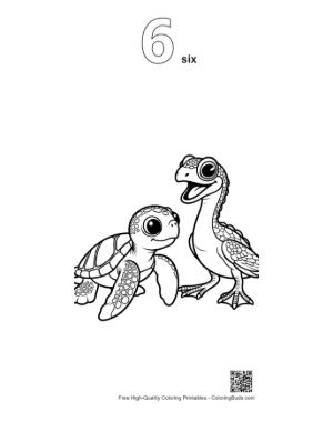 Thumbnail: Cute Hatchling Sea Turtle and Baby Duck Friend Printable Outline Number 6