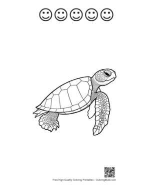 Thumbnail: Cute Hatchling Sea Turtle Line Art Printable and 5 Happy Face Outline