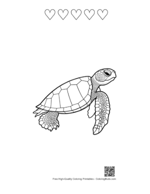 Thumbnail: Cute Hatchling Sea Turtle Line Art Printable and 5 Heart Outline