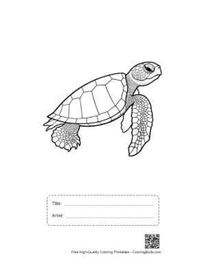 Thumbnail: Cute Hatchling Sea Turtle Line Art Printable with Title and Artist Box