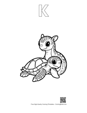 Thumbnail: Cute Hatchling Sea Turtle with Playful Plesiosaur Printable Outline Alphabet K