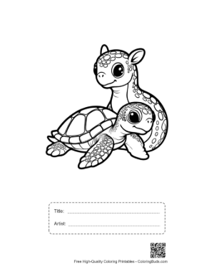 Thumbnail: Cute Hatchling Sea Turtle with Playful Plesiosaur Printable with Title and Artist Box
