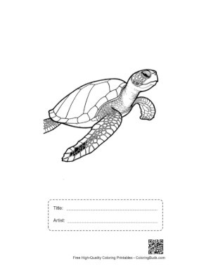 Thumbnail: Detailed Green Sea Turtle Line Art Printable with Title and Artist Box