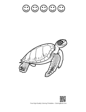 Thumbnail: Detailed Line Art of Green Sea Turtle Printable and 5 Happy Face Outline