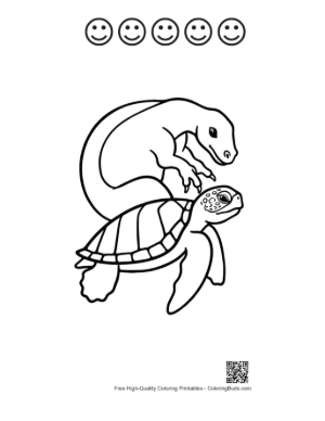 Thumbnail: Dino Embracing Baby Sea Turtle Printable and 5 Happy Face Outline