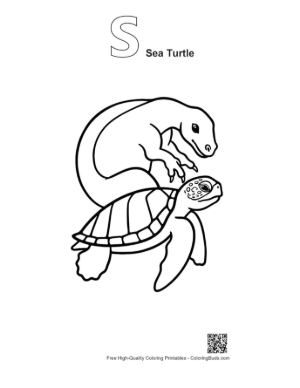 Thumbnail: Dino Embracing Baby Sea Turtle Printable Outline Alphabet S Sea Turtle