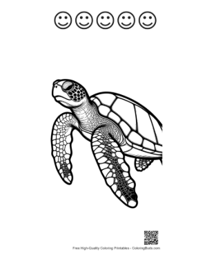 Thumbnail: Graceful Green Sea Turtle Line Art Printable and 5 Happy Face Outline