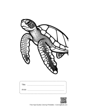 Thumbnail: Graceful Green Sea Turtle Line Art Printable with Title and Artist Box