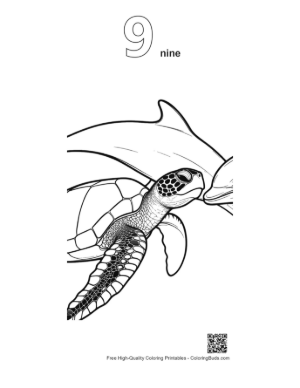 Thumbnail: Green Sea Turtle and Dolphin Line Art Printable Outline Number 9