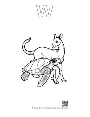 Thumbnail: Green Sea Turtle and Mythical Deer Friend Printable Outline Alphabet W