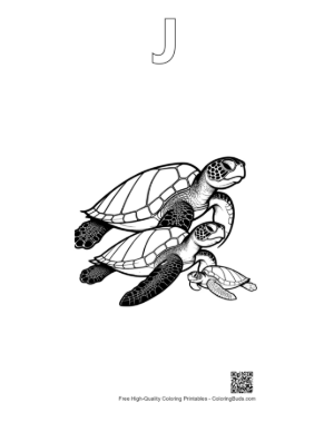 Thumbnail: Green Sea Turtle Family Line Art Printable Outline Alphabet J
