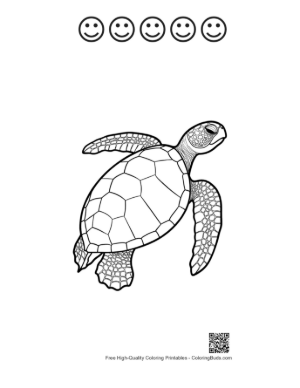 Thumbnail: Green Sea Turtle Line Art Printable and 5 Happy Face Outline