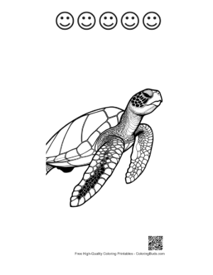 Thumbnail: Green Sea Turtle Line Art Printable and 5 Happy Face Outline