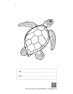 Thumbnail: Green Sea Turtle Line Art Printable with Title and Artist Box
