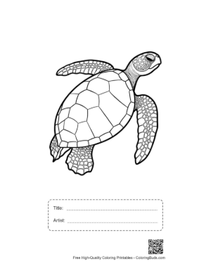 Thumbnail: Green Sea Turtle Line Art Printable with Title and Artist Box