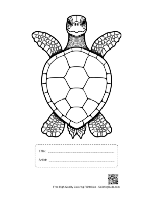 Thumbnail: Green Sea Turtle Line Art Printable with Title and Artist Box