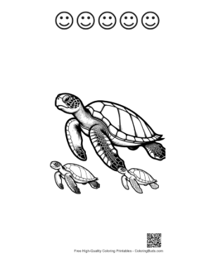 Thumbnail: Green Sea Turtle Mother and Baby Swimming Printable and 5 Happy Face Outline