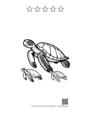 Thumbnail: Green Sea Turtle Mother and Baby Swimming Printable and 5 Star Outline
