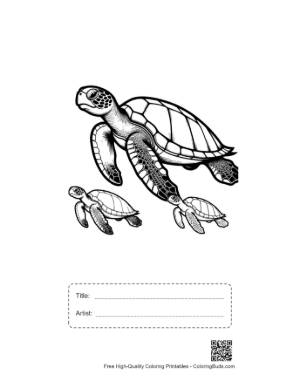 Thumbnail: Green Sea Turtle Mother and Baby Swimming Printable with Title and Artist Box
