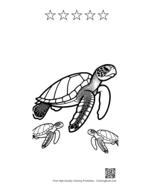 Thumbnail: Green Sea Turtle Mother with Hatchlings Printable and 5 Star Outline