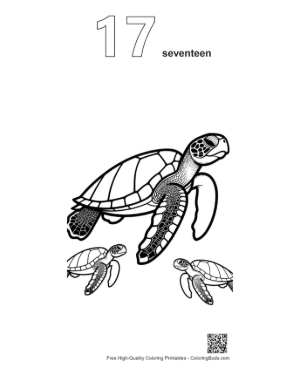Thumbnail: Green Sea Turtle Mother with Hatchlings Printable Outline Number 17
