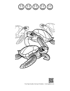 Thumbnail: Group of Adorable Hatchling Sea Turtles Printable and 5 Happy Face Outline