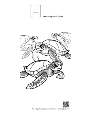 Thumbnail: Group of Adorable Hatchling Sea Turtles Printable Outline Alphabet H Hatchling Sea Turtle