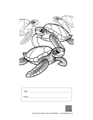 Thumbnail: Group of Adorable Hatchling Sea Turtles Printable with Title and Artist Box