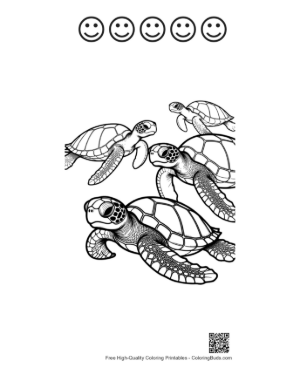 Thumbnail: Group of Baby Sea Turtles Swimming Printable and 5 Happy Face Outline