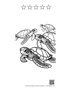 Thumbnail: Group of Baby Sea Turtles Swimming Printable and 5 Star Outline