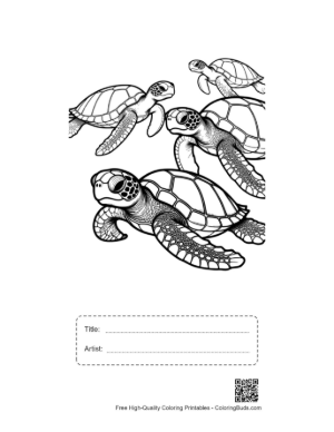 Thumbnail: Group of Baby Sea Turtles Swimming Printable with Title and Artist Box