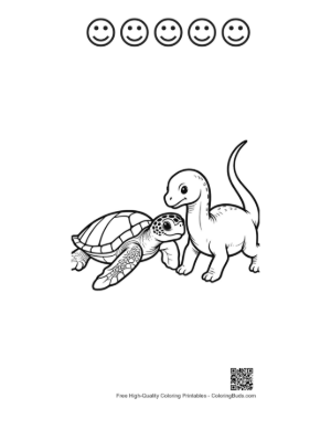 Thumbnail: Hatchling Sea Turtle and Baby Brachiosaurus Printable and 5 Happy Face Outline