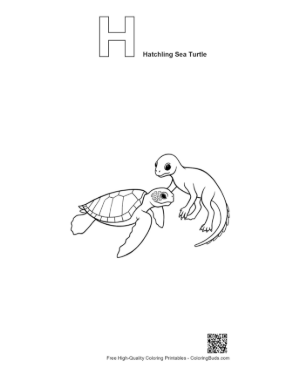 Thumbnail: Hatchling Sea Turtle and Dino Buddy Printable Outline Alphabet H Hatchling Sea Turtle