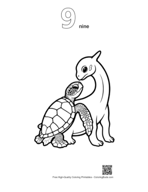 Thumbnail: Hatchling Sea Turtle Embraced by Plesiosaur Printable Outline Number 9