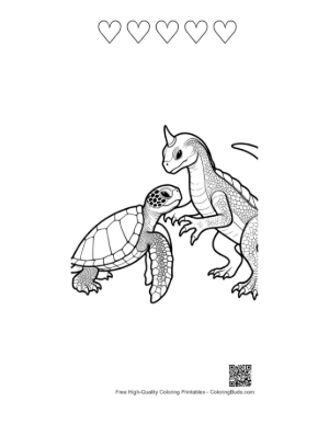 Thumbnail: Hatchling Sea Turtle Meets Friendly Dragon Printable and 5 Heart Outline