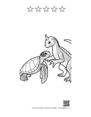 Thumbnail: Hatchling Sea Turtle Meets Friendly Dragon Printable and 5 Star Outline