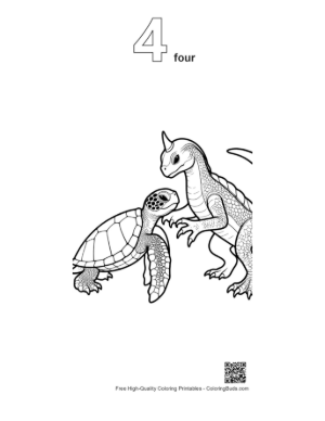 Thumbnail: Hatchling Sea Turtle Meets Friendly Dragon Printable Outline Number 4