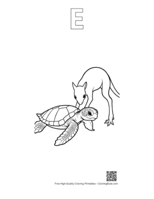 Thumbnail: Kangaroo and Baby Sea Turtle Printable Outline Alphabet E