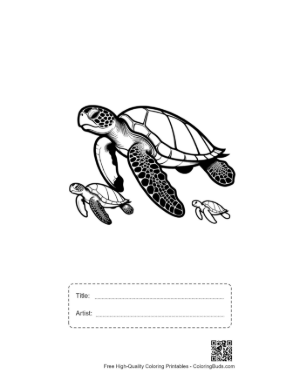 Thumbnail: Mother Green Sea Turtle with Babies Printable with Title and Artist Box